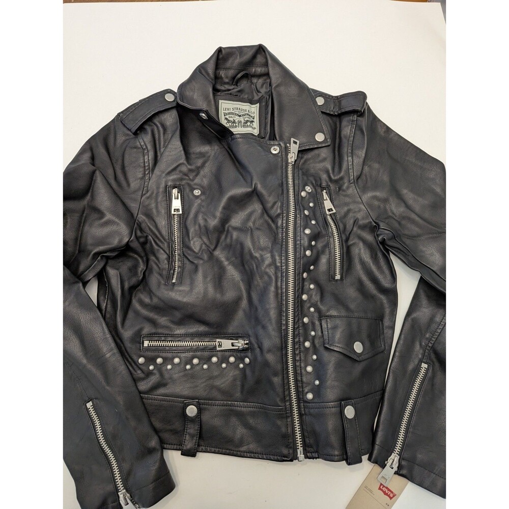 LEVI'S STRAUSS & CO Faux Leather Moto Jacket Women's Size L Black Biker Jacket